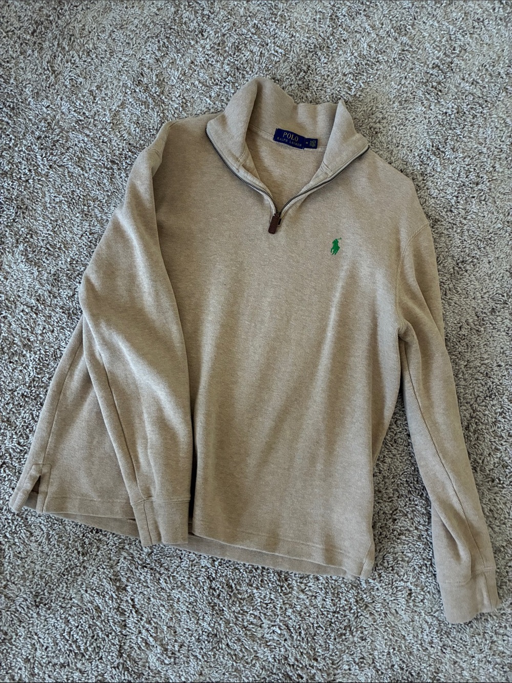 Polo by Ralph Lauren Beige Half-Zip Sweater with Green Pony